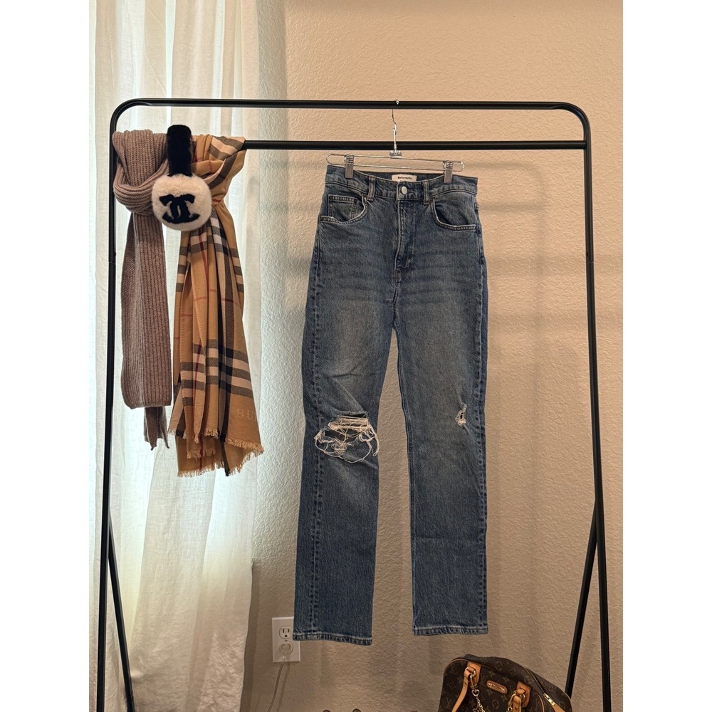 Reformation Palermo Destroyed High Rise Straight Leg Distressed Jeans Blue 27